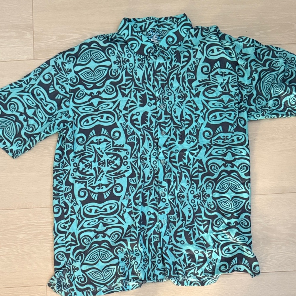 Da Edge Turquoise and Black Patterned Men's Shirt - Picture 2 of 6